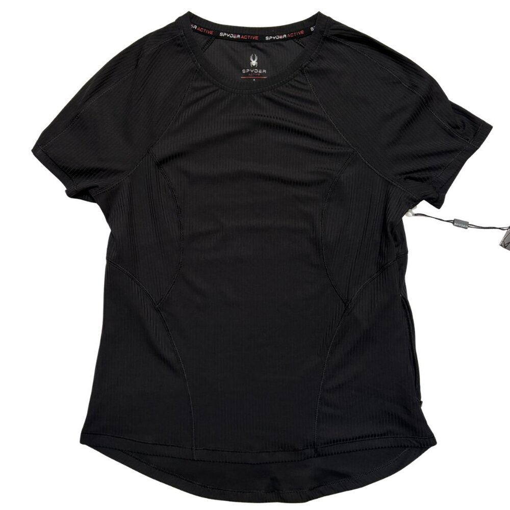 SPYDER ACTIVE Ribbed Ottoman Short Sleeve Crew Neck Top - Black - Small - NWT - Picture 2 of 10